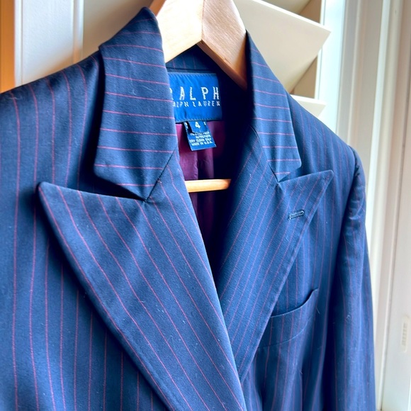Vintage Ralph by Ralph Lauren Pinstripe Double Breasted Wool Rayon Blazer 4 - Picture 2 of 10